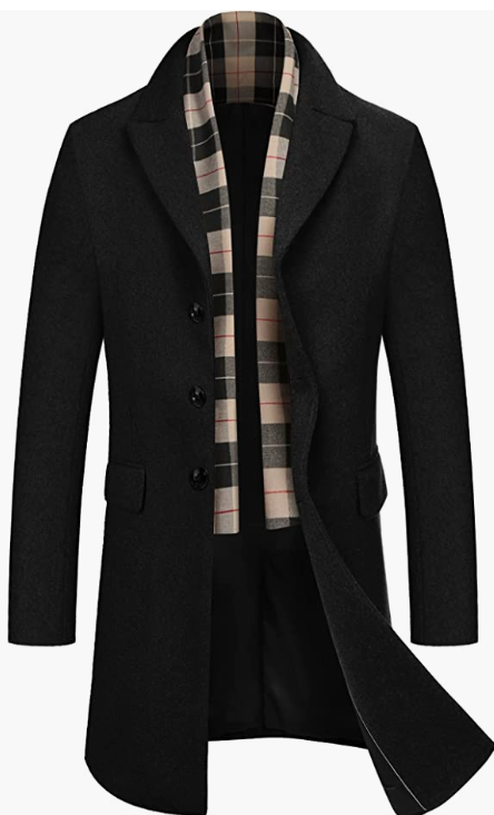 Men's Wool Blend Coat with Plaid Scarfs WINTER Coat