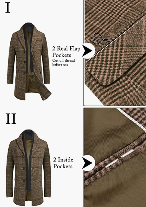 Men's Wool Blend Coat with Plaid Scarfs WINTER Coat