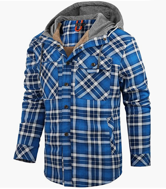 Men's Hooded Coat Casual Thicken Long Sleeve Button Down Shirt Jacket