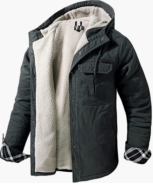 Men's Hooded Coat Casual Thicken Long Sleeve Button Down Shirt Jacket