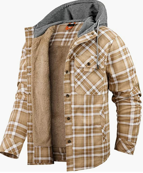 Men's Hooded Coat Casual Thicken Long Sleeve Button Down Shirt Jacket