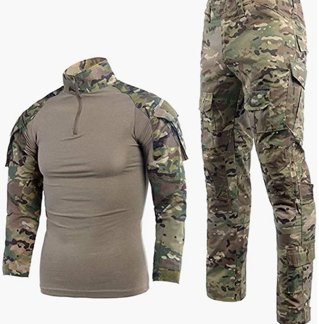 Men's Combat Uniform Long Sleeve Tracksuit Tactical Pants and Shirt Camo