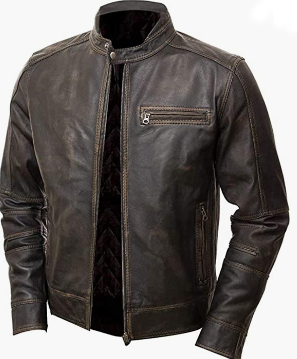 Vintage Slim Fit Distressed Mens  Leather Jacket