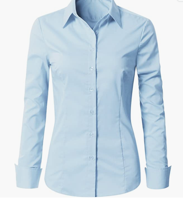 Womens Slim-Fit Long Sleeve Stretchy Button Down Office SHIRT