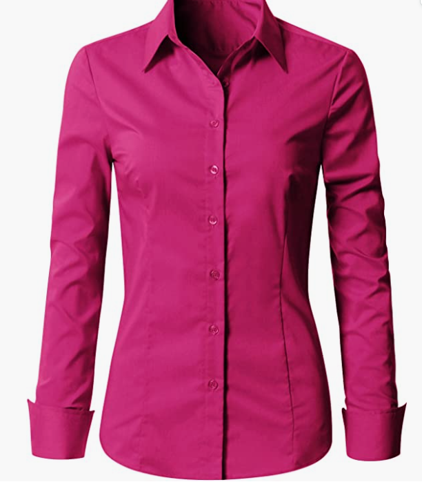 Womens Slim-Fit Long Sleeve Stretchy Button Down Office SHIRT