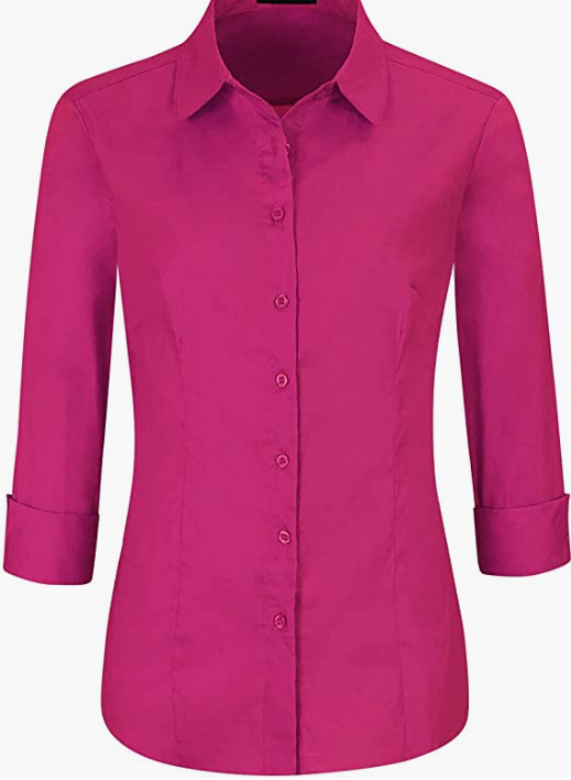 Womens Slim-Fit Long Sleeve Stretchy Button Down Office SHIRT
