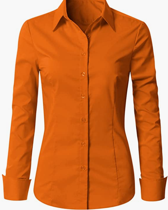 Womens Slim-Fit Long Sleeve Stretchy Button Down Office SHIRT