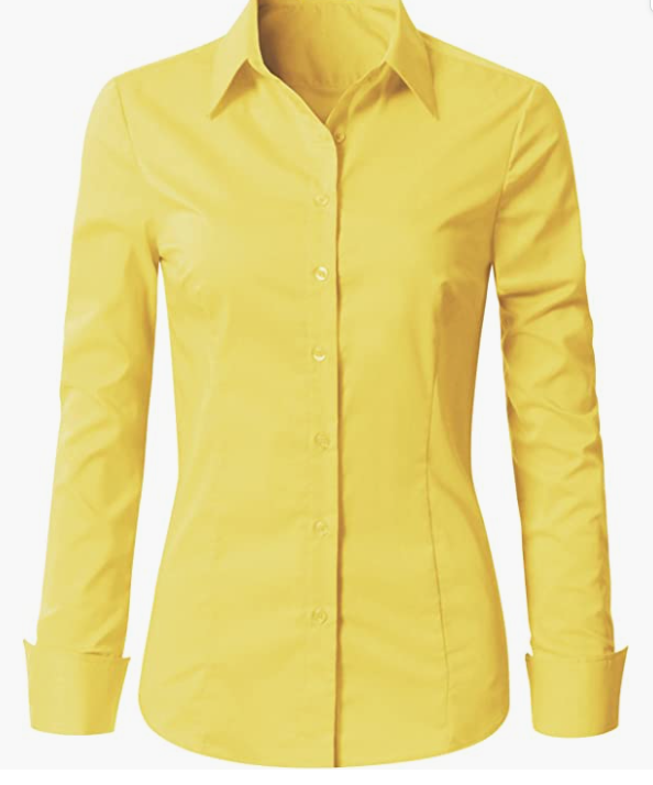 Womens Slim-Fit Long Sleeve Stretchy Button Down Office SHIRT
