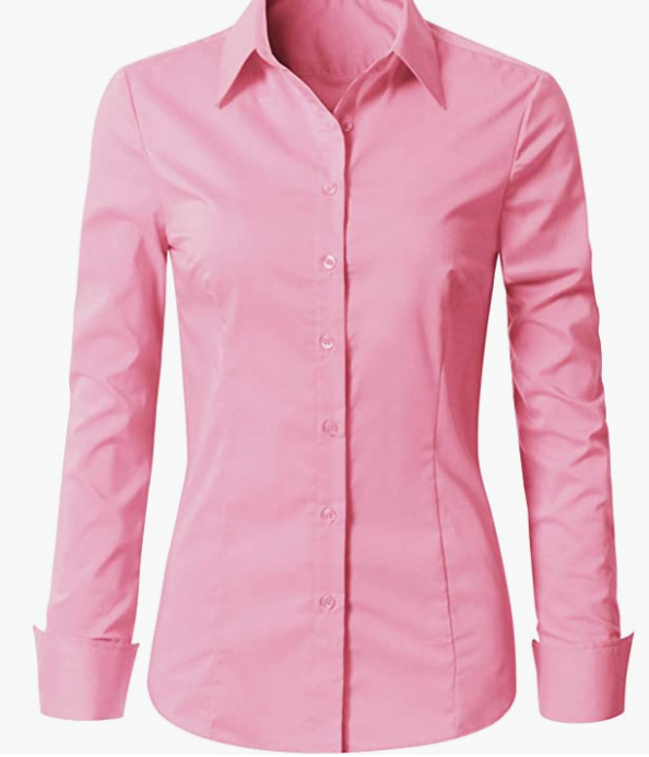 Womens Slim-Fit Long Sleeve Stretchy Button Down Office SHIRT