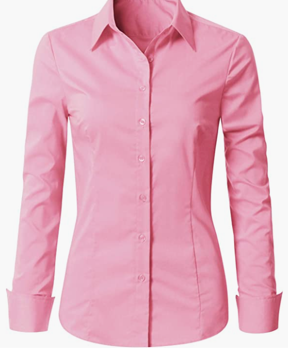 Womens Slim-Fit Long Sleeve Stretchy Button Down Office SHIRT