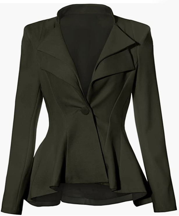 Women Double Notch Lapel Sharp Shoulder Pad Office Blazer