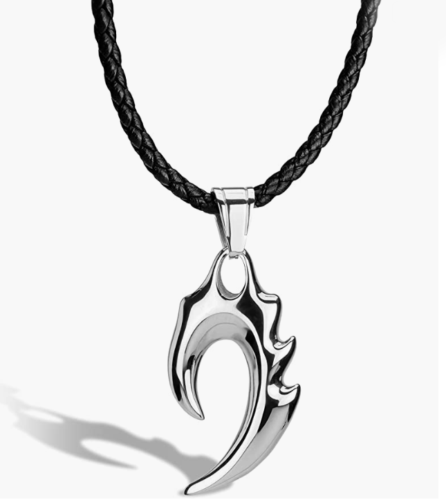 Men's Leather Necklace [Flame] with Pendant
