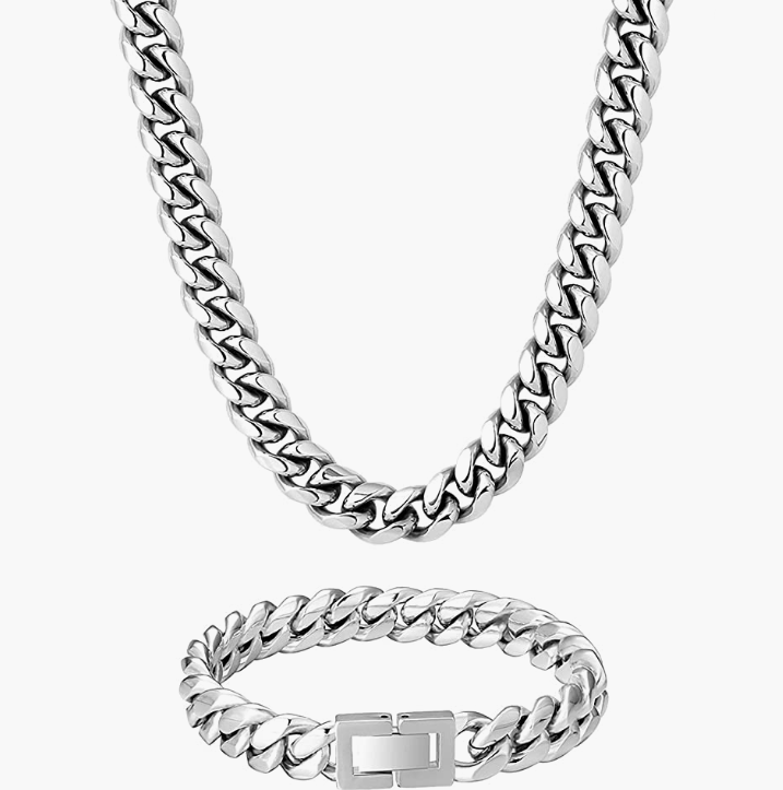 Gold Cuban Chain Necklace And Bracelet
