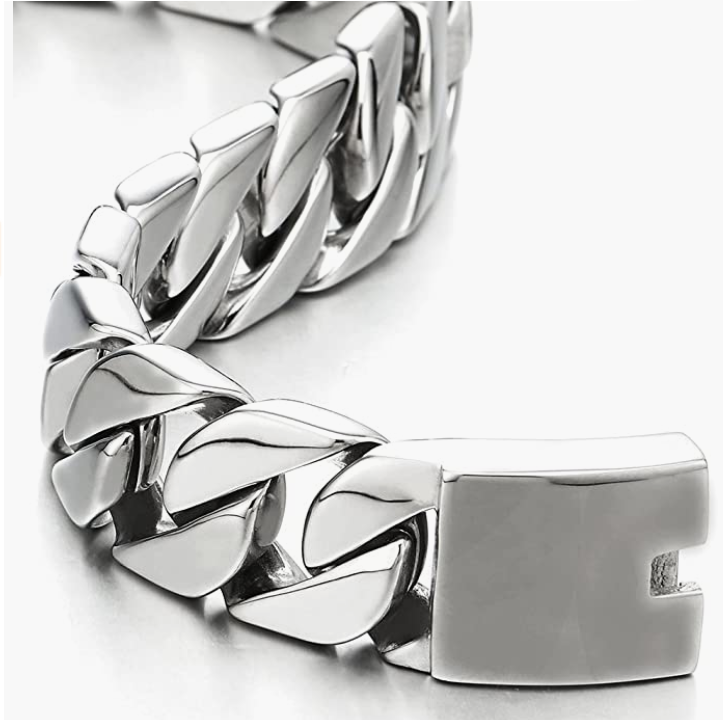 Men's Stainless Steel Black Large Curb Chain Bracelet