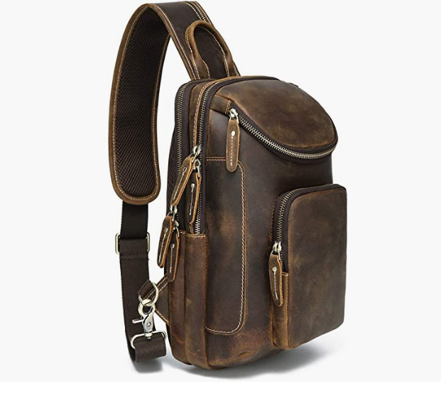 Leather Sling Bag Crossbody Chest  FOR MEN  Water Resistant