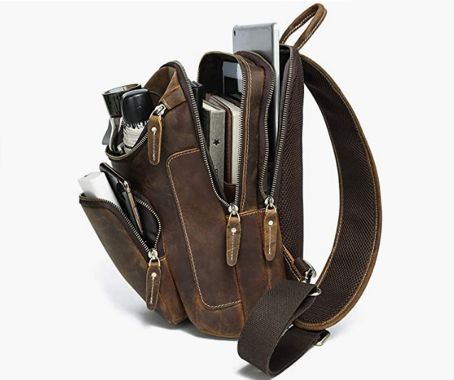 Leather Sling Bag Crossbody Chest  FOR MEN  Water Resistant