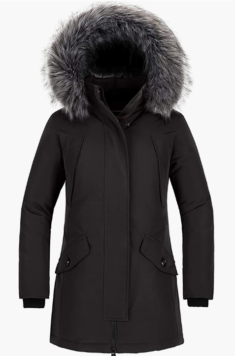 Women's Jacket Windproof Winter Coat Long Quilted Thicken with Faux Fur Hood