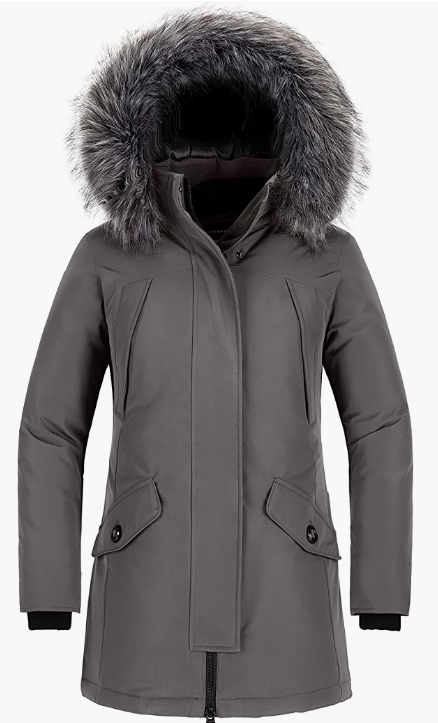 Women's Jacket Windproof Winter Coat Long Quilted Thicken with Faux Fur Hood