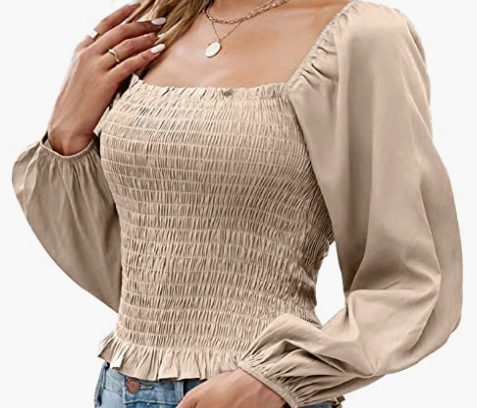 Long Sleeve Shirts Womens Blouse Sexy Casual Slim Fitted Top Square Neck