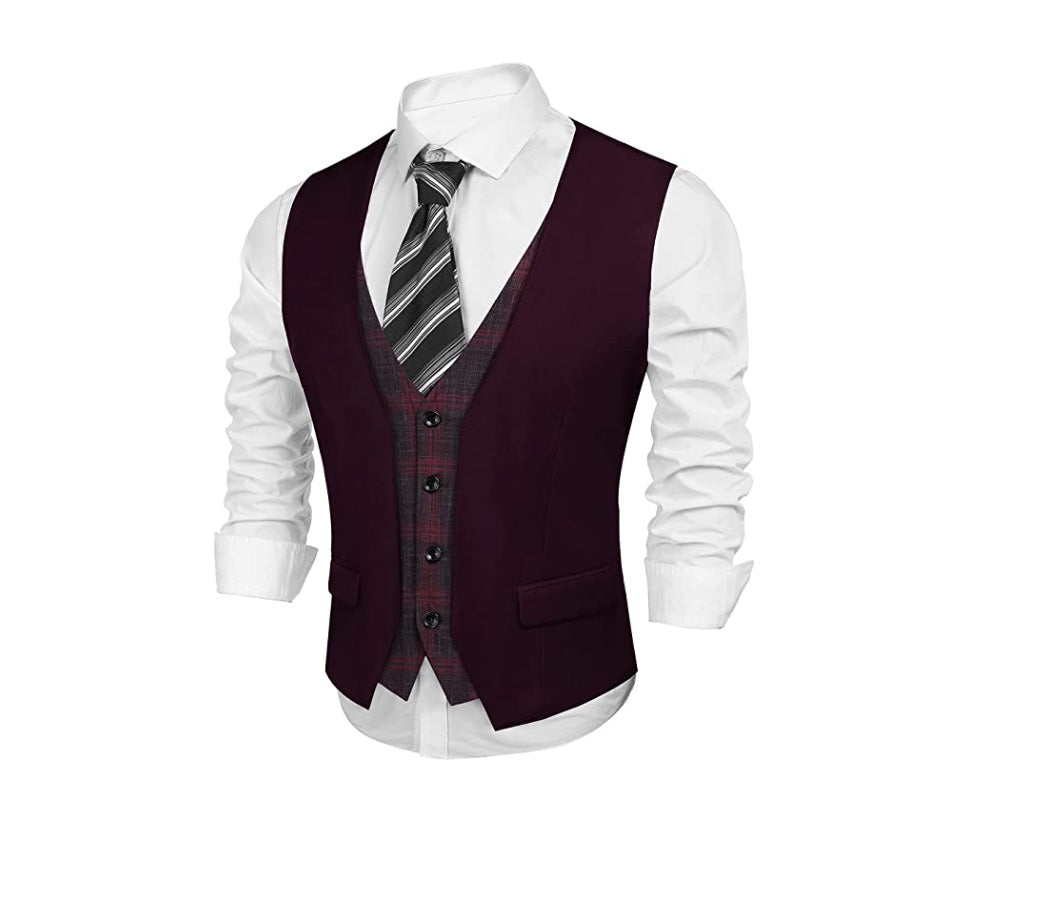 Business Suit Vest Layered Plaid Dress