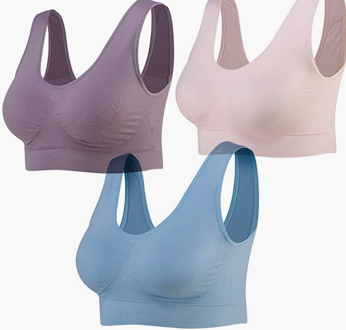 3-Pack Seamless Sports Bra Wirefree Yoga Bra with Removable Pads for Women