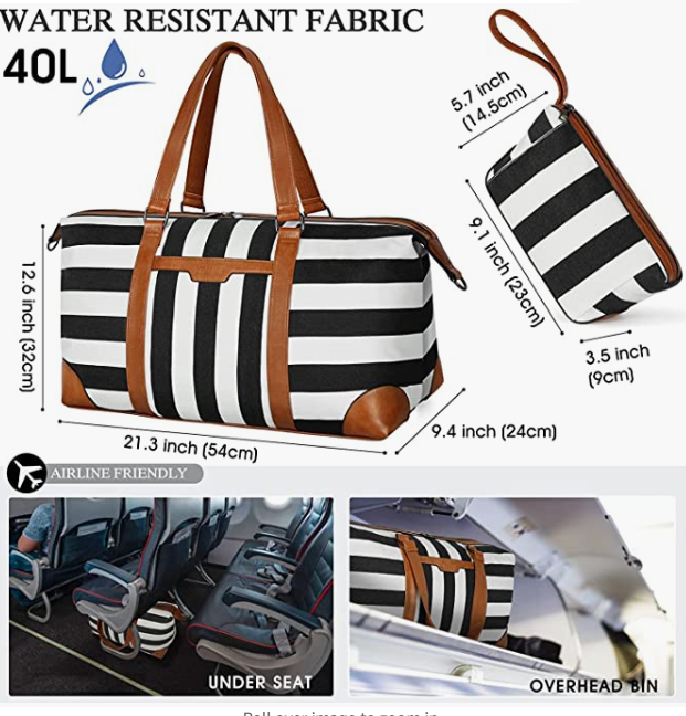 Waterproof Carry On Bag Canvas Overnight Bag with Toiletry Bag