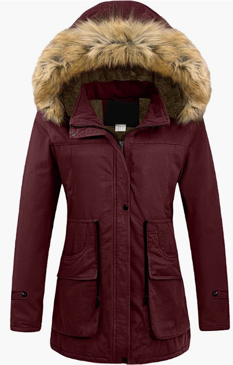 Women's Winter Coats Hooded with Fur Trim