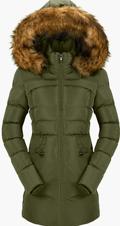 Women's Cotton Winter Coat Thicken Warm Long with Fur Trimmed Hood