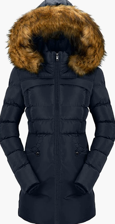 Women's Cotton Winter Coat Thicken Warm Long with Fur Trimmed Hood