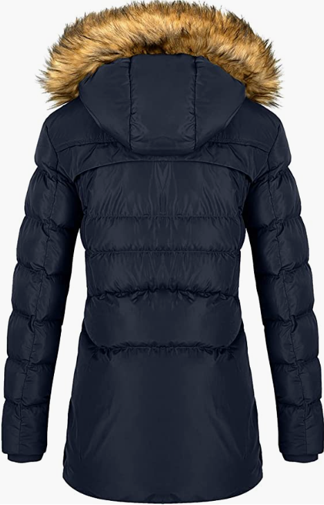 Women's Cotton Winter Coat Thicken Warm Long with Fur Trimmed Hood