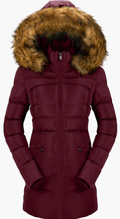 Women's Cotton Winter Coat Thicken Warm Long with Fur Trimmed Hood