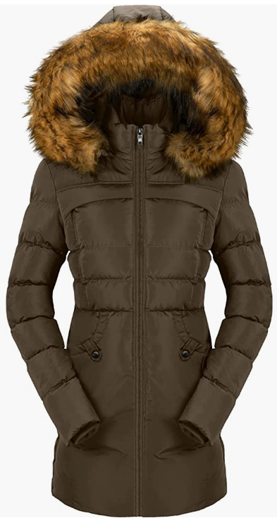 Women's Cotton Winter Coat Thicken Warm Long with Fur Trimmed Hood