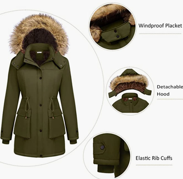 Womens Hooded Warm Winter Coats with Faux Fur