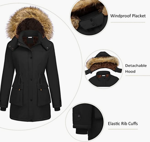 Womens Hooded Warm Winter Coats with Faux Fur