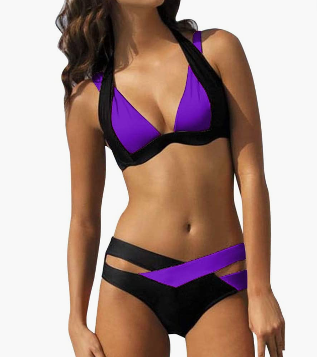 Push Up Bikini Sets Criss Cross High Waisted Two Piece Bathing Suit Color Block Beach Swimsuits