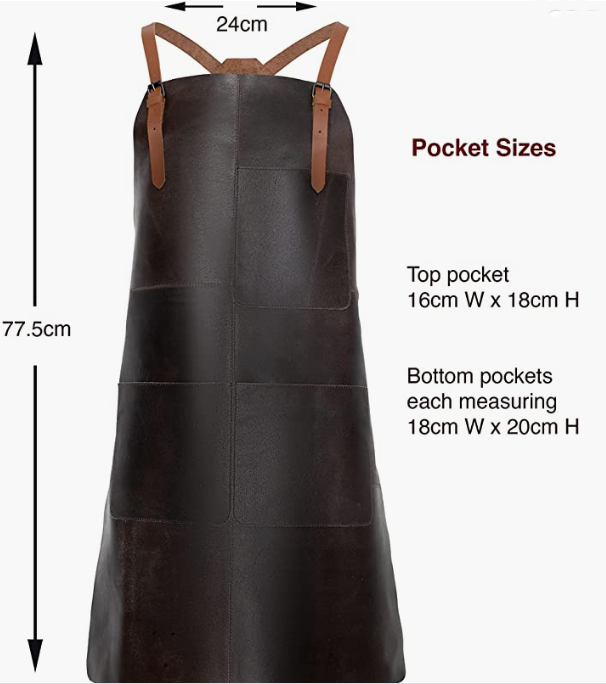 Leather Apron with Crossback Straps for Comfort. Ideal for Woodworking, Welding Workshop, or as a Barista & Barbecue Grill Apron. Has 3 Large Pockets for Tools. Adjustable to fit Men and Women