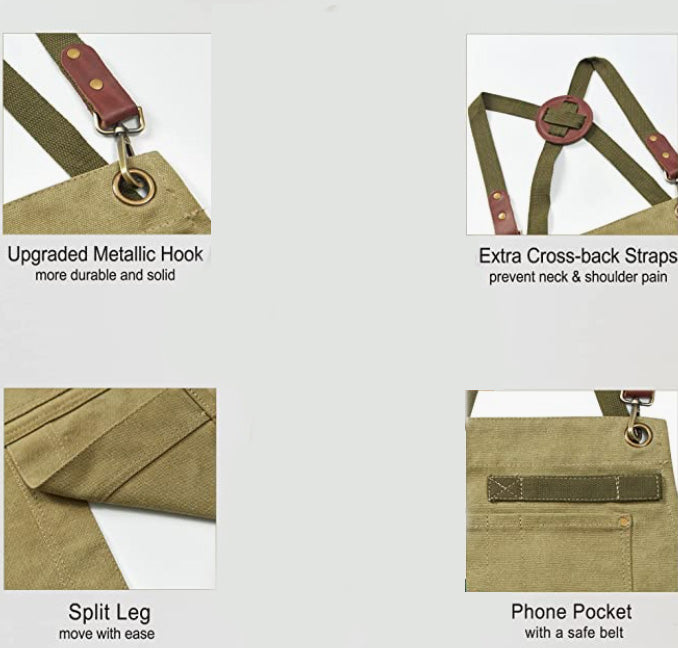 Work Aprons for Men & Women Gardening BBQ & Woodworking Durable Canvas
