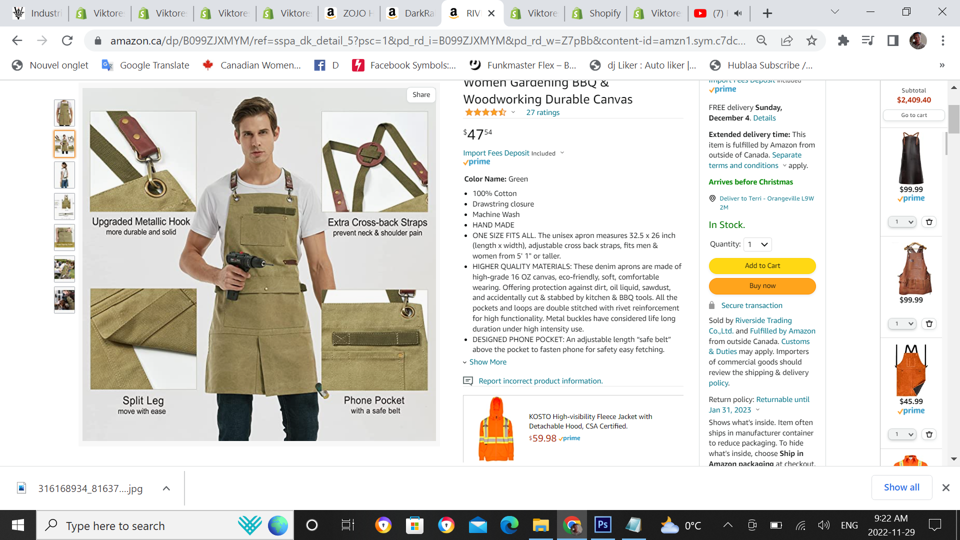 Work Aprons for Men & Women Gardening BBQ & Woodworking Durable Canvas