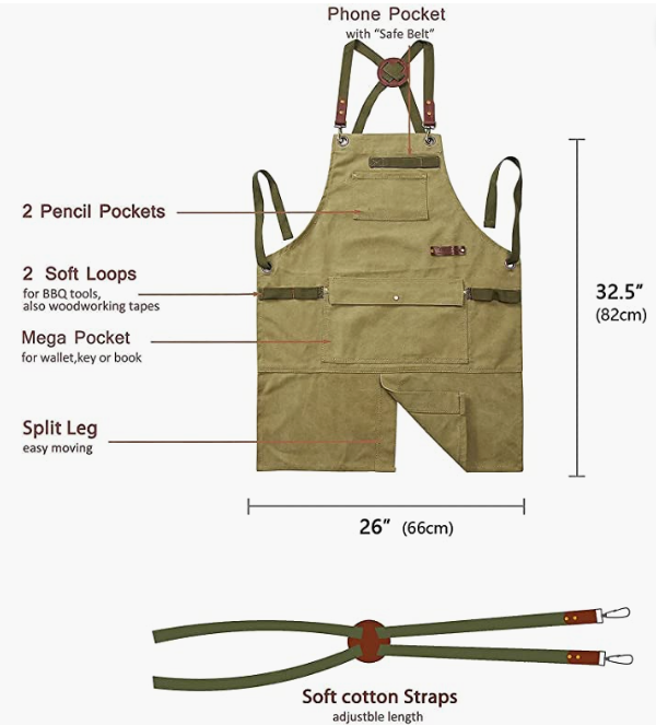 Work Aprons for Men & Women Gardening BBQ & Woodworking Durable Canvas