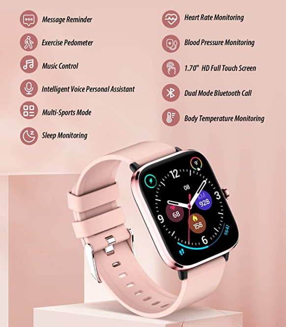 Smart Watch with Bluetooth Call for Women, IP67 Waterproof Fitness Tracker with 1.7