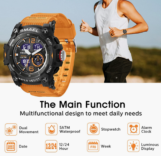 Sport Watches for Men Outdoor Military Digital Analog Stopwatch Waterproof Multifunctional Wrist Watch