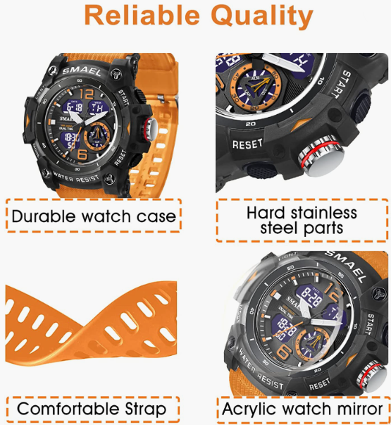 Sport Watches for Men Outdoor Military Digital Analog Stopwatch Waterproof Multifunctional Wrist Watch
