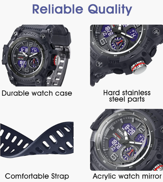 Sport Watches for Men Outdoor Military Digital Analog Stopwatch Waterproof Multifunctional Wrist Watch