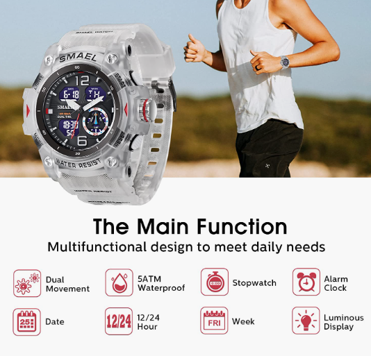 Sport Watches for Men Outdoor Military Digital Analog Stopwatch Waterproof Multifunctional Wrist Watch