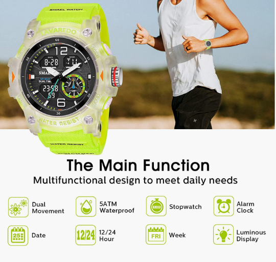 Sport Watches for Men Outdoor Military Digital Analog Stopwatch Waterproof Multifunctional Wrist Watch