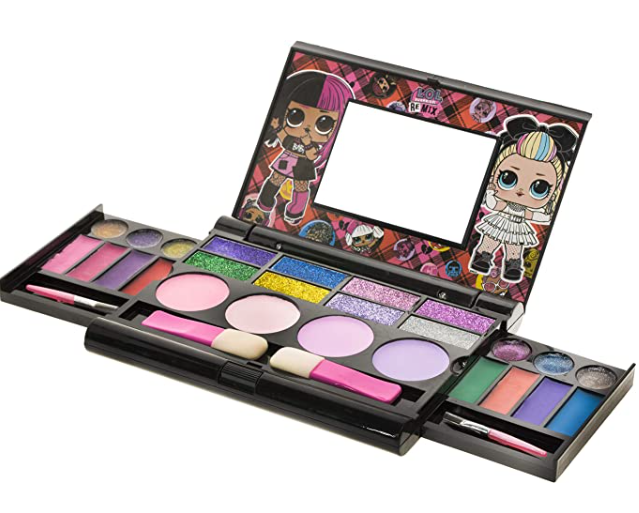 Mirror, 14 Lip glosses, 8 Eye Shadow, 4 Blushes & 4 Brushes Safe & Non-Toxic Colorful Portable Foldable Makeup Beauty Kit for Girls