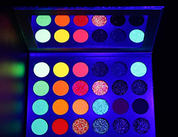 Palette Glow in the Dark Fluorescent Eye Shadow UV Glow Blacklight Bright Matte and Glitter Makeup Pallet Pigment Luminous for Stages, Cosplay ,Halloween Makeup (24 Neon Eyeshadow)