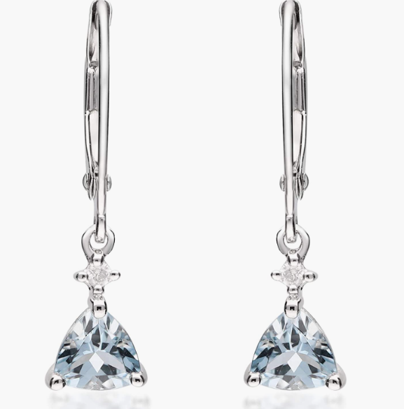 14K White Gold Genuine Aquamarine Diamond (I1,I2)