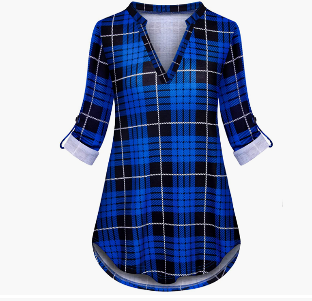 CASUAL Roll Sleeve Shirts Notch V Neck Turkey