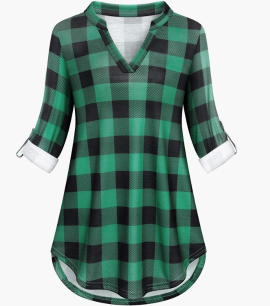 CASUAL Roll Sleeve Shirts Notch V Neck Turkey